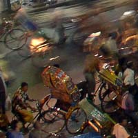 Rickshaw chaos in Dhaka at night